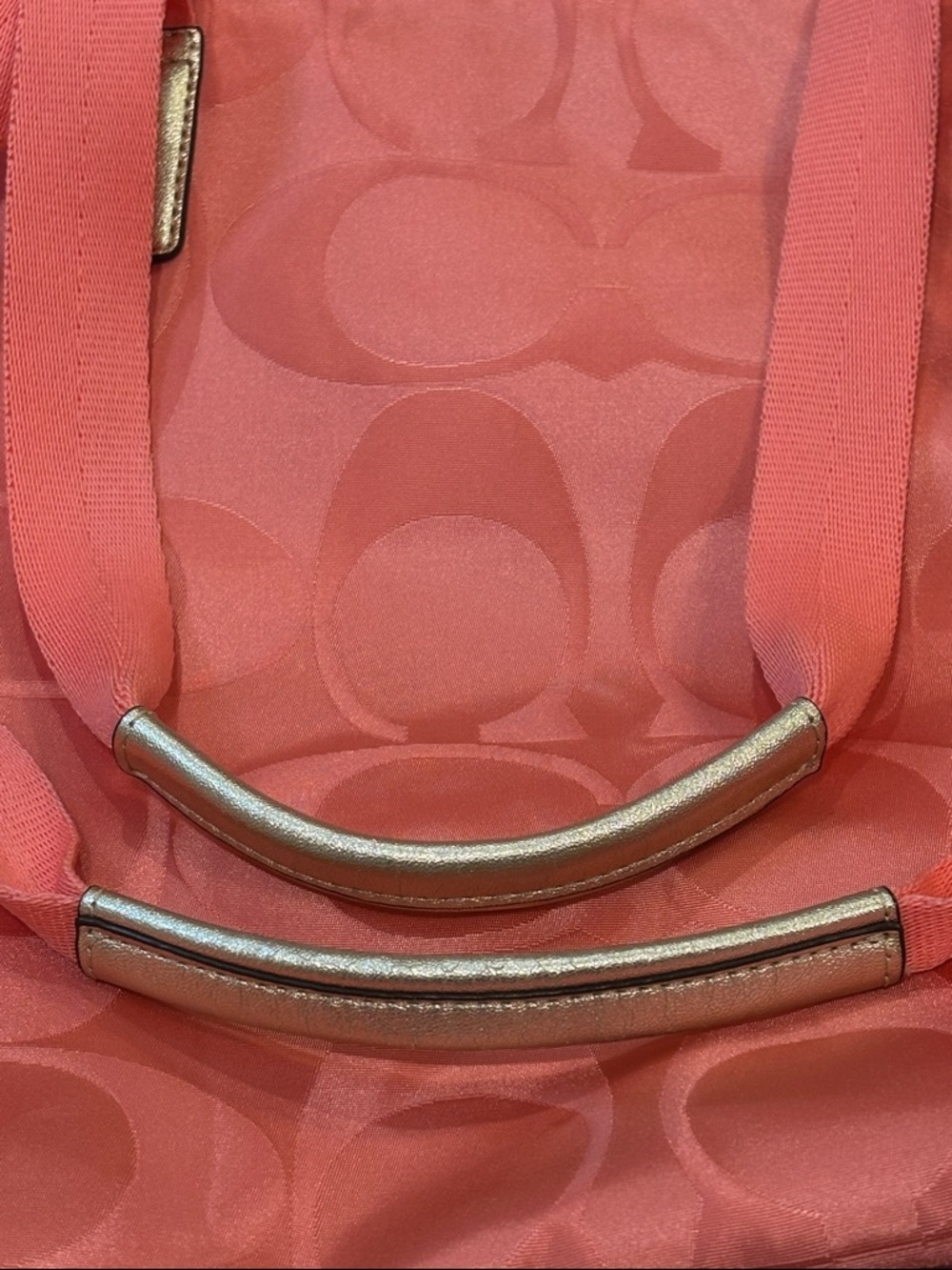 Coach Coral Signature C’s Jacquard Tote with Gold Hang Tag & Accents - Picture 7 of 11